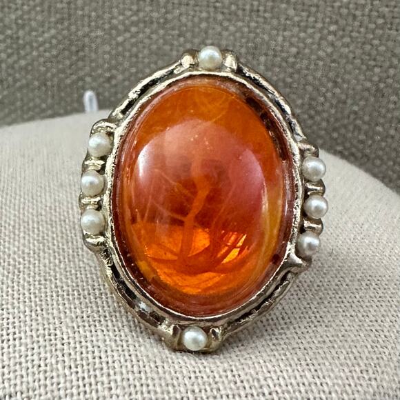 Vintage Faux Amber Adjustable Statement Ring - Picture 1 of 4